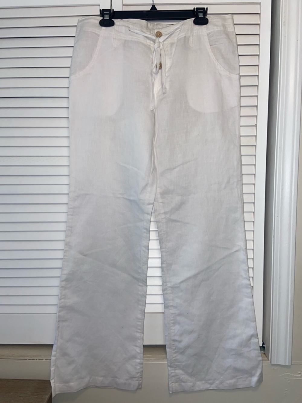 Body Central White Linen/Cotton Blend Wide Leg Button Up Pant Woman’s L